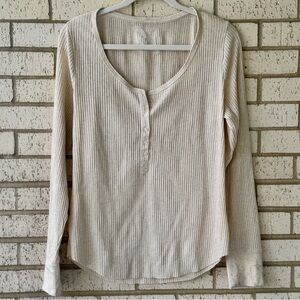 NWT aerie Cream Ribbed Henley Long-Sleeve Top
